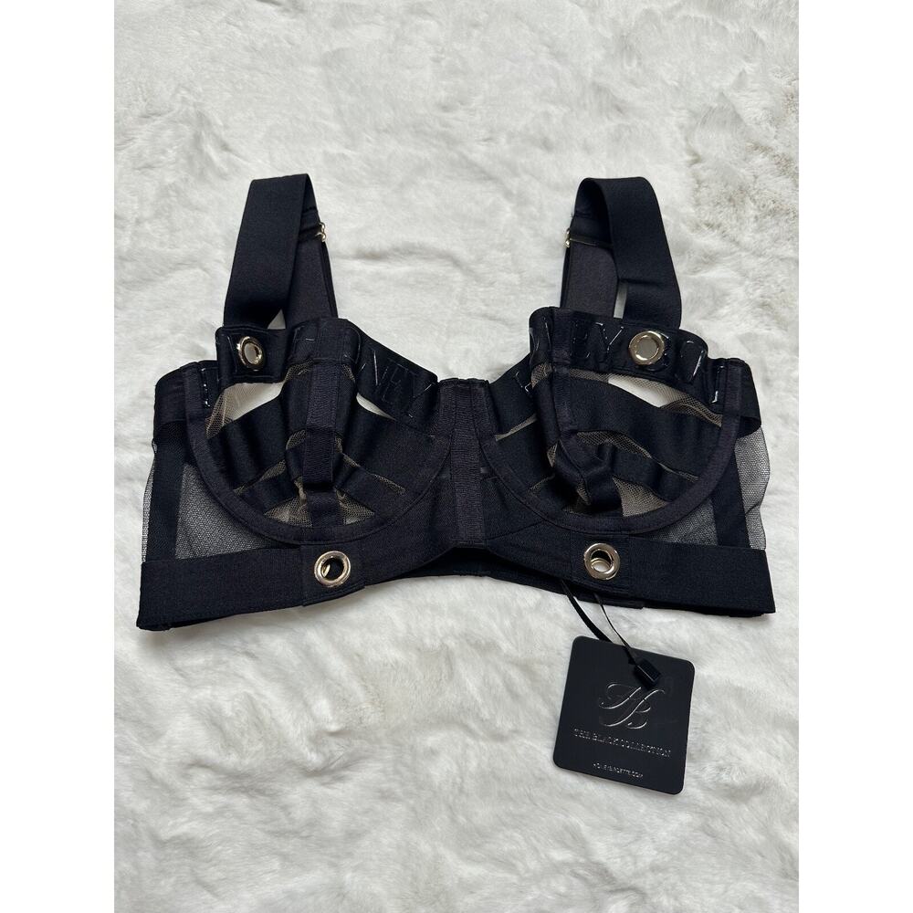 Honey Birdette CAGE🖤 Black Striped Monogram Bra 32D - Picture 2 of 5